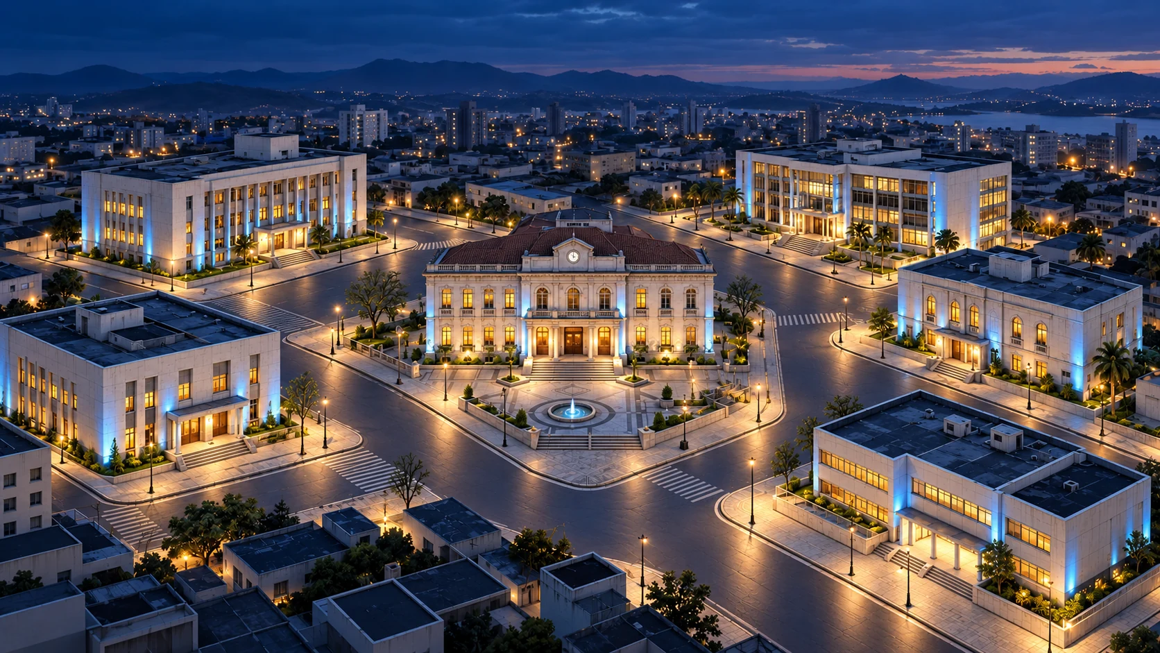 O mesmo centro administrativo renovado e iluminado após ativar o e-Protocolo